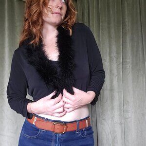 y2k McBling Calvin Klein Blacl Feathered Open Cardigan